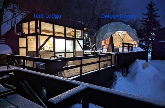 Villa with hotel domes, Jacuzzi spa & barrelsauna on a hill overlooking the city