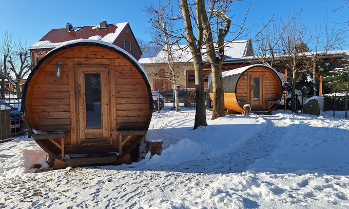 Krostitz RV Rental | 2 Camping Barrels for 4 People with Shared Garden and Wi-Fi