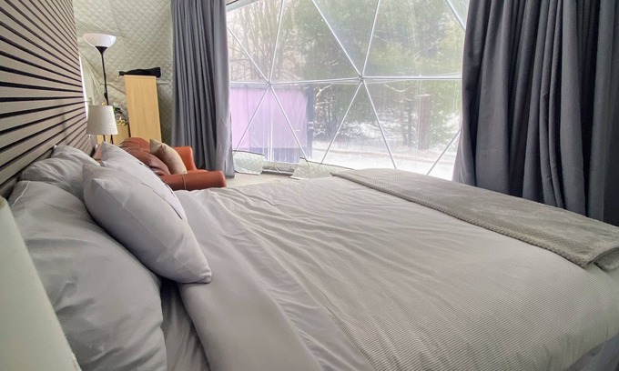 Weslemkoon RV Rental | 26 Foot Glamping Dome with Lake Access and Hot Tub on a 32 Acre Property