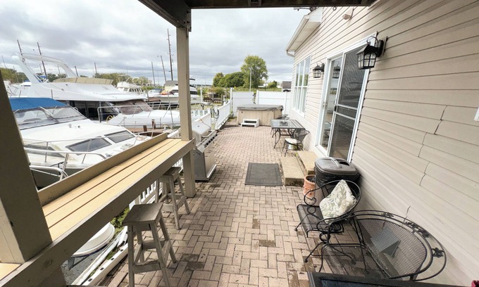 Anchor Bay Harbor Boat Rental | 50ft Stationary House Boat with Upper Sun Deck