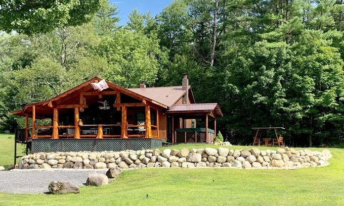 Wells House | Adirondack Mts. Lakefront Cabin with Hot Tub on Lake Algonquin, Wells , NY.