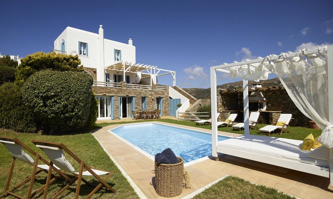 Kato Fellos Villa | Aegean Majesty: Villa Helias – 4 Bedroom Getaway, Private pool, Gym