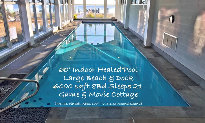 Hague House | All Year Retreat - Indoor Heated Pool, Beach, Game & Movie Cottage, Sleeps 21