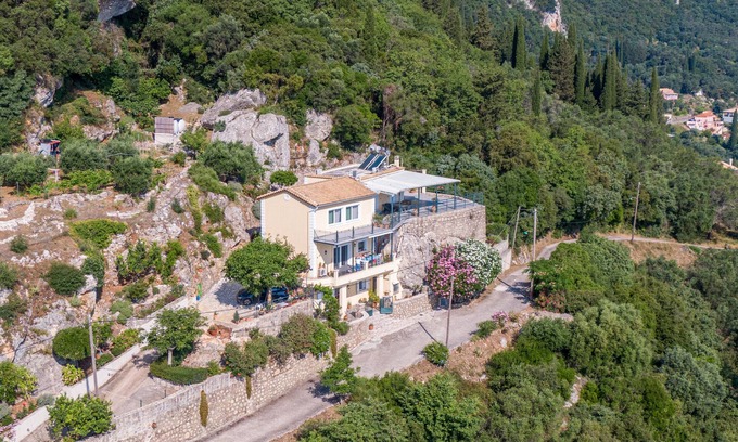 Benitses Apartment | Apartment 'Mountain Retreat' with Sea View, Balcony and Wi-Fi