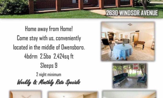 Owensboro House | Beautiful spacious 4-bedroom, 6-bed house in Owensboro with screened in porch.