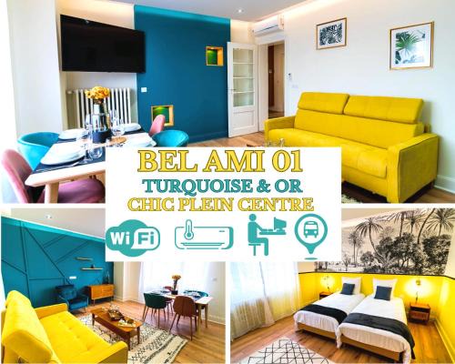 Kable Apartment | Bel AMI 01 - Turquoise & OR - Moderne Chic - Centre Ville - Accès Jardin - Clim - Wifi - Parking - Localisation idéale