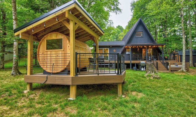 Charter Hills Cabin | Black Bear Shack and Sauna - Beech Mountain modern A Frame, sauna