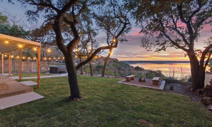 Belton House | Blue Vista, lake view, hot tub, fire pit, covered patio