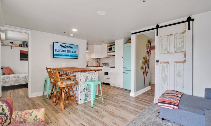 South End Condo | Blue Zone Bungalow! 150 yards to the beach & close to cafes!