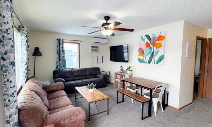 Spearfish Apartment | Bright, King Beds, Patio, Laundry, Walk to Downtown!