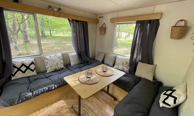 Braize RV Rental | Bungalow 'Charmant Mobile Home En Foret' with Shared Pool, Private Terrace and Shared Garden