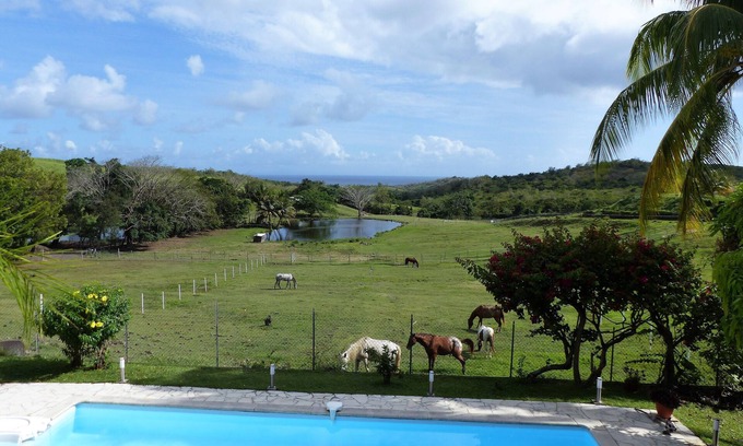 Riviere-Salee House | Bungalow Wood River Salt meadows overlooking the Caribbean sea and countryside