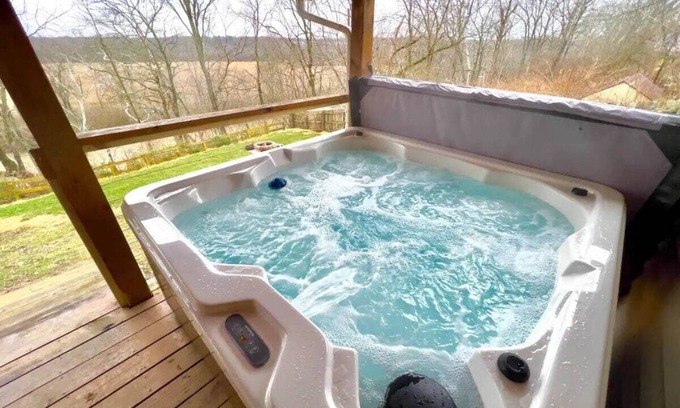 Grove City Cabin | Cabin with hot tub and relaxing views!