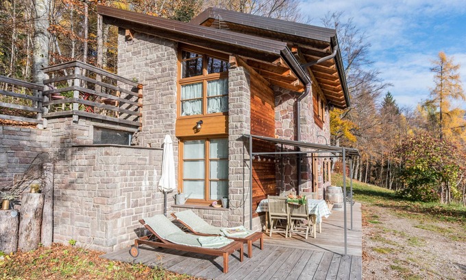 Sant'Orsola Terme House | Chalet 'Baita Al Rossat' with Mountain View, Whirlpool, Garden & Wi-Fi