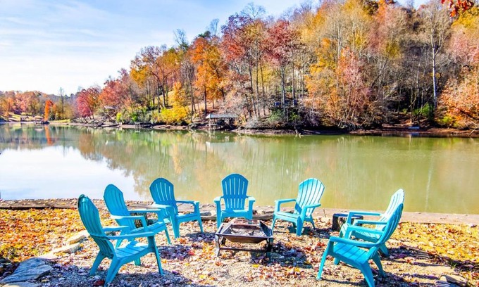 Louisville House | Classic Lake House Lakefront with Fire Pit and Dock