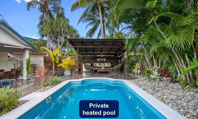 Palm Cove House | Coconut Blue - Private Heated Pool, Walk to Beach, Restaurants & Shops, Tropical Courtyard Shower