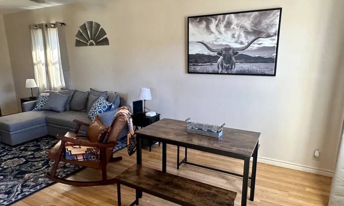Sayre House | Cozy modern small town apartment pet and child friendly large parking