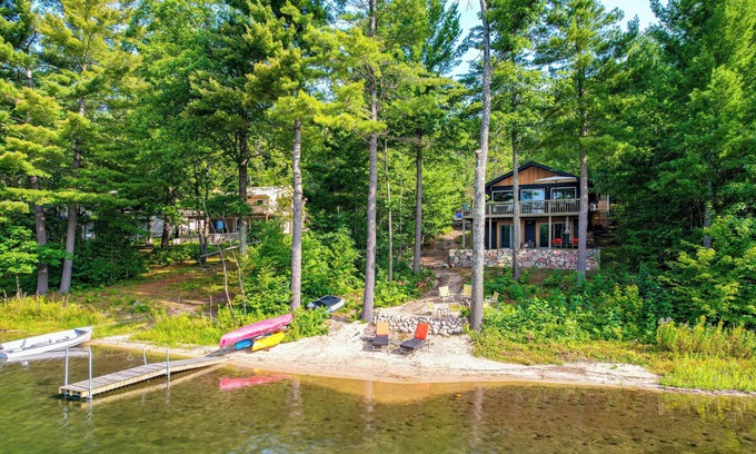 Lake Arrowhead House | Deck & Fire Pit: Beachfront Home in Gaylord!