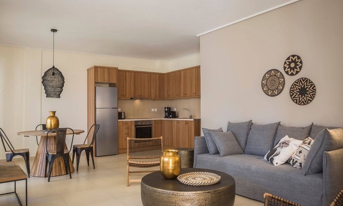 Karavomylos Villa | Deluxe Kefalonia Apartment | Apartment Crocus | 1 Bedroom | Shared Pool | Sea.