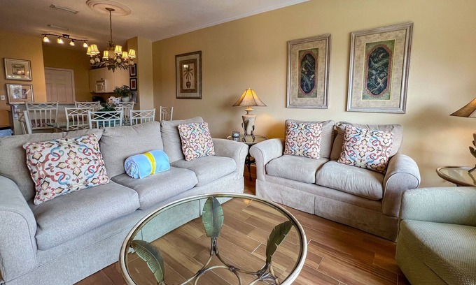 Frangista Beach Condo | Dog-friendly condo with pool, hot tub, private balcony, AC, & washer/dryer