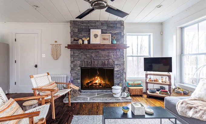 Livingston Manor House | Fern Hollow: Stone Fireplace, Hot Tub + Fire Pit