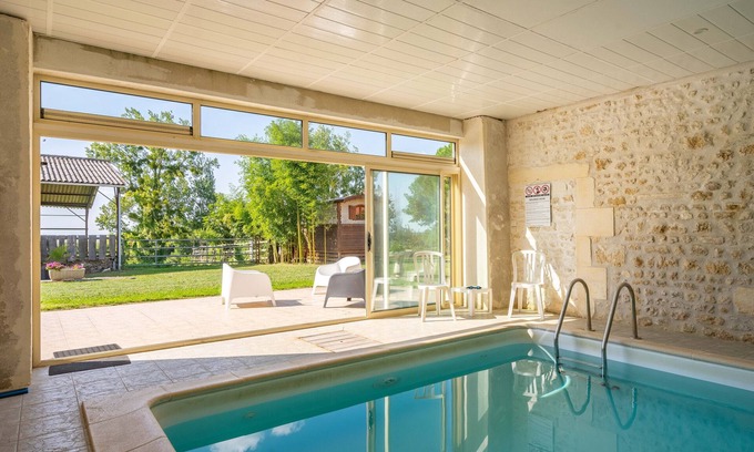 La Gripperie-Saint-Symphorien House | Cottage 'Gite De Groupe Piscine Intérieur' with Private Terrace, Private Garden and Wi-Fi