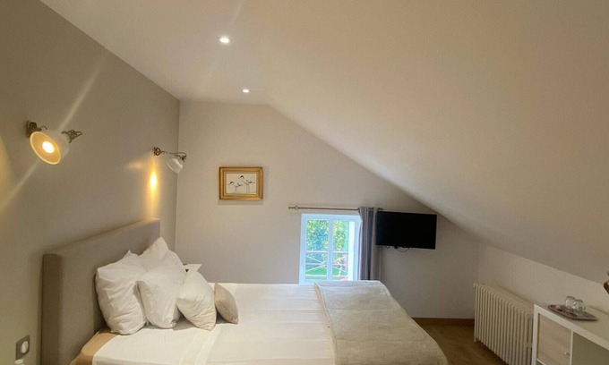 Villers-les-Ormes Bed & Breakfast | G2: family room at the Treuillaud estate with swimming pool