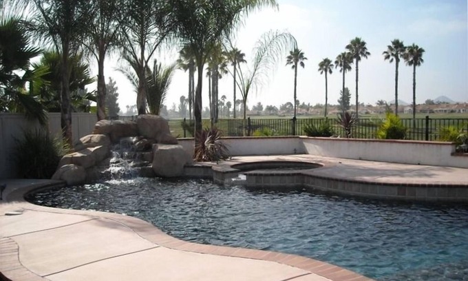 Menifee House | Gated 55+ Community Golf Course View from Private Pool & Spa