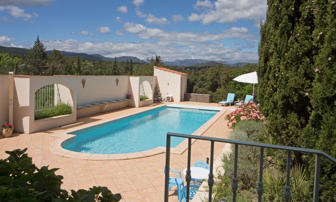Prades-sur-Vernazobre Villa | Holiday paradise with safe, heated swimming pool (April-Nov.) Panoramic views!