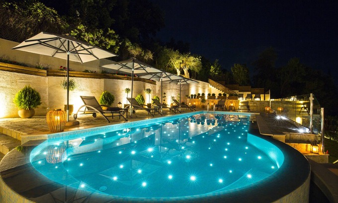 Dafnata Villa | "LA VISTA E BELLA" SEAFRONT PRIVATE RESORT NEAR ACHILLEION PALACE ESTATE