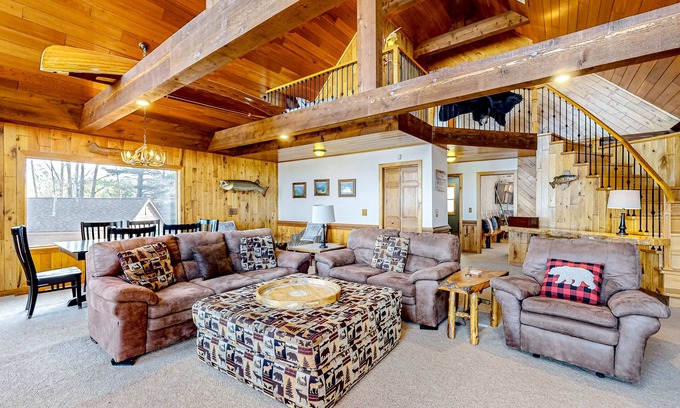 Conover House | Lakefront getaway with private hot tub, dock, fireplace, washer/dryer, & AC