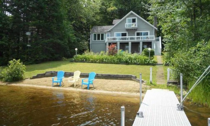 Barnstead House | Lakefront home with hot tub, beach, skiing nearby in tranquil Barnstead