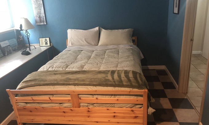 North Berkeley House | Large bedroom, bathroom & tenant kitchen, with lounge area and patio