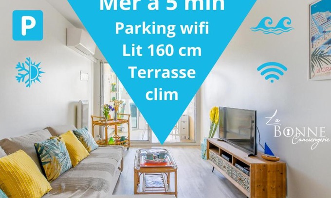 Le Couchant Apartment | Le Superbe Bahia/proche mer/clim/Terrasse/parking privé