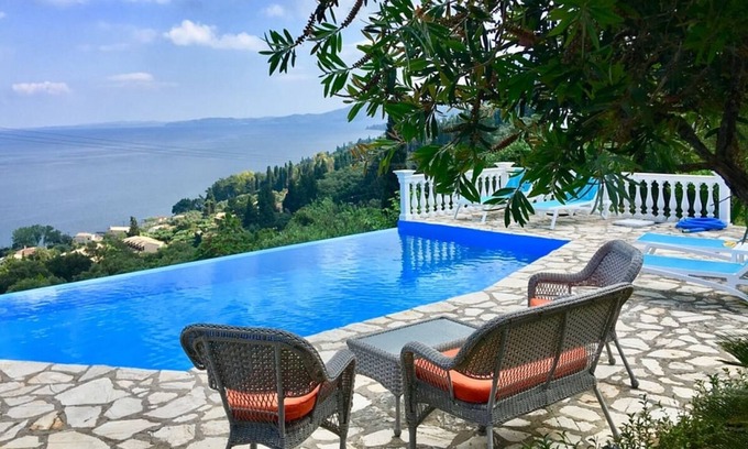 Perama Villa | Lovely Well Located Villa, Private Infinity Pool, Spectacular Sea Views close to Benitses Resort!
