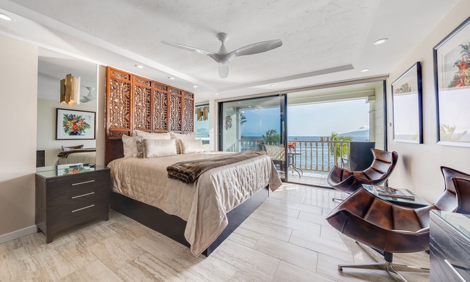Historic Lahaina Front Street Apartment | LUXURY OCEAN and BEACH FRONT studio in Lahaina Shores. Sunset ocean views!