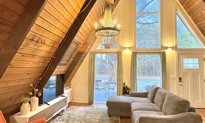 Bynum House | Modern Luxury A-Frame Retreat on a 2-acre Pond. Weekly & monthly discounts.