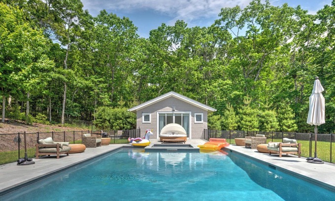 Amagansett North House | Modern-style home with heated private pool, open-floor plan, ample natural.