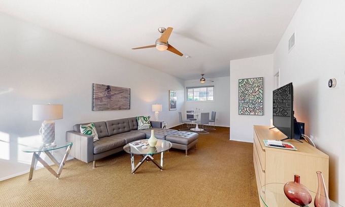 Old Las Palmas Condo | Mountain-view condo with pool, hot tub, balcony, & central AC