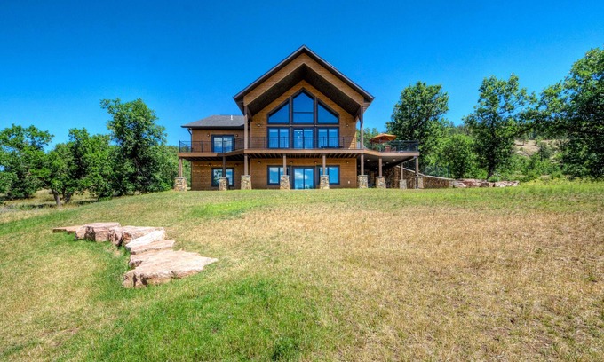 Sturgis House | Mountain-view home w/private hot tub, natural gas grill & gas fireplaces