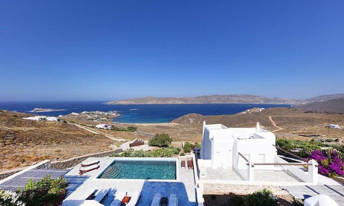Mykonos Villa | My Rental Homes - Villa Tychi with pool with its own pool bar and big parking space