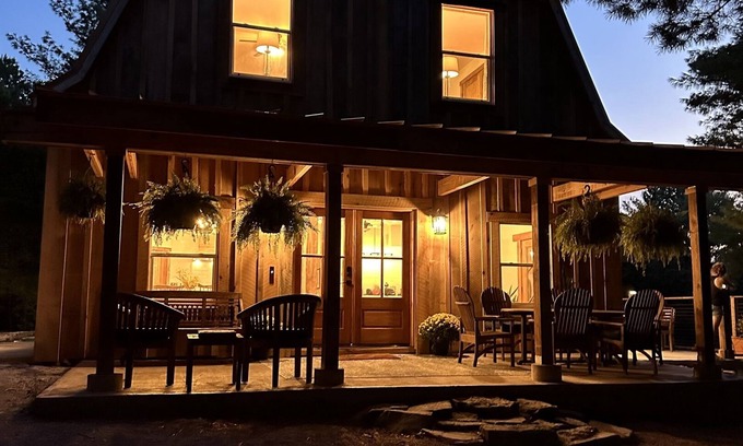 Freetown Cabin | NEW! POOL open thru 10/15! 16ac w/hot tub, fire pit, arcade, pond& theater room!