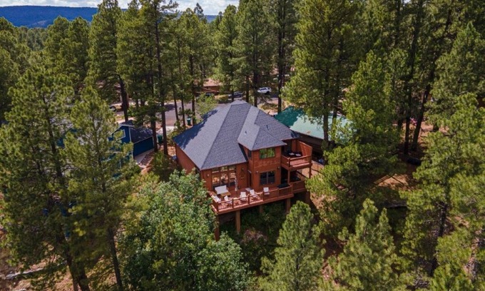 Kachina Village Cabin | NEW! Ski+Golf+Fishing! Cabin with fire pit, billiards, air conditioning, views!