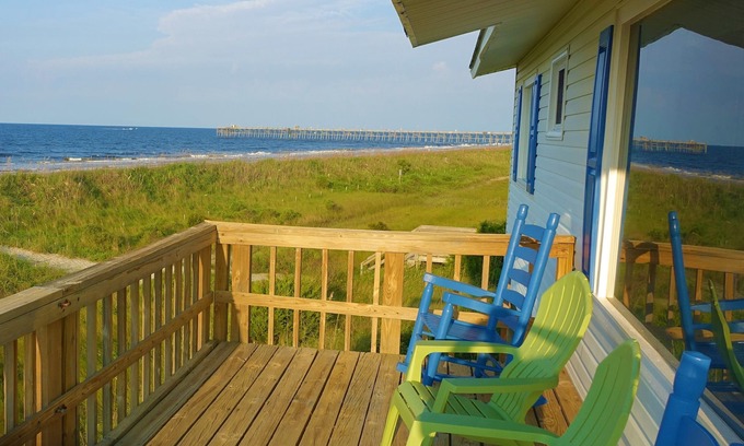 Yaupon Beach Cottage | Ocean Front Beach Cottage-180 degrees ocean view from every room and L-deck