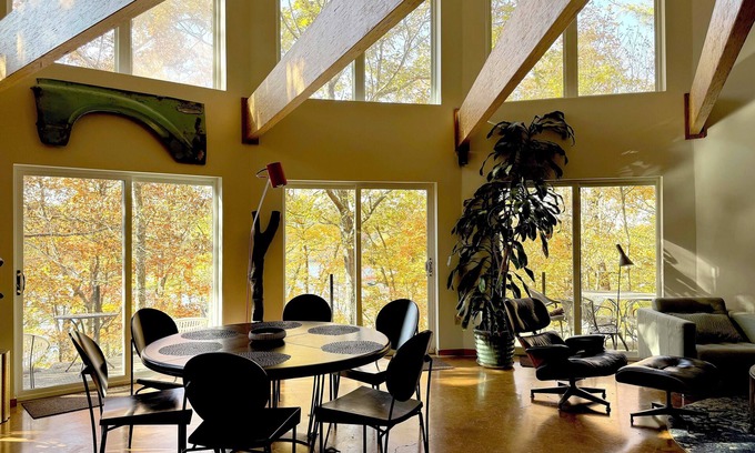 Walton Park Cabin | Osseo Lake Lodge Unique Octagon Home with Sunset Views & Private Waterfront