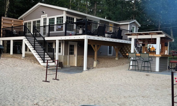 Barnstead House | Peaceful Lakefront Retreat w/Private Beach, Outdoor Bar & Home Theater