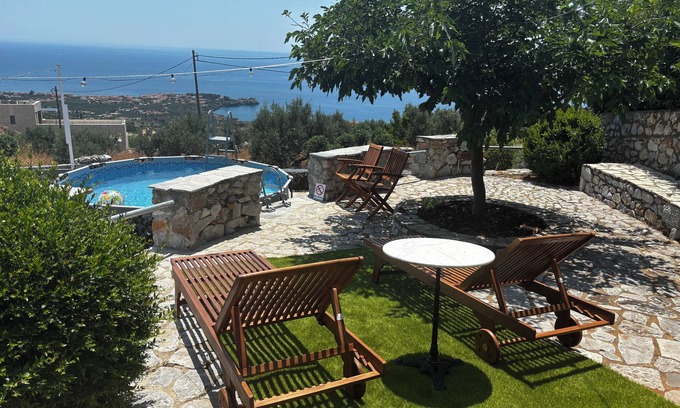 Lefktron Apartment | Pool, Amazing Sea View Master bedroom suite, King Bed, Outdoor Shower for 2