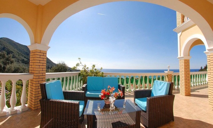 Skala Villa | Private Villa with superb seaview, swimming pool, garden, parking, pet friendly