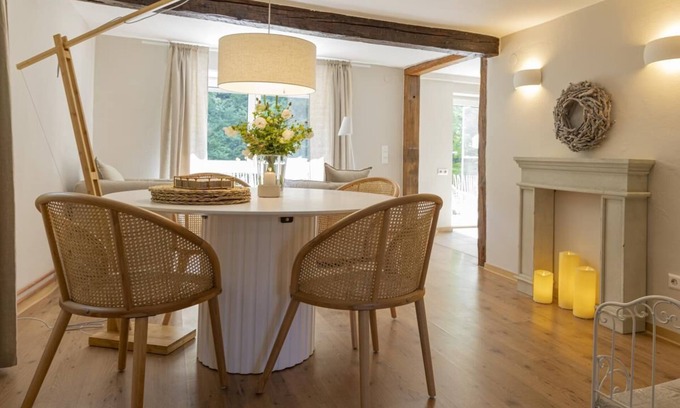 Langenburg House | Pure Jagst vacation home, dream location by the river with fireplace room and infrared cabin