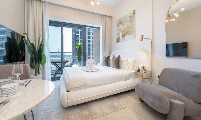 Nad Al Sheba Apartment | Quiet Elegance Studio Living Near Burj Khalifa in Azizi Riviera